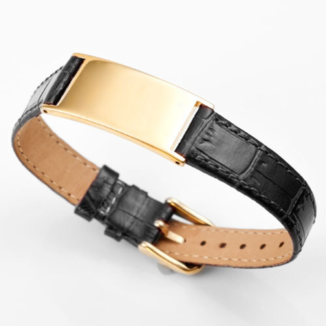Leather Plain ID Bracelet with Wide Gold Tag image 0
